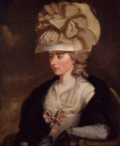 Frances Burney. Portrait by relative Edward Francis Burney showing her in a large hat