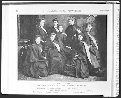 The first graduating class of women at McGill, called "The Donaldas" in honour of Sir Donald A. Smith